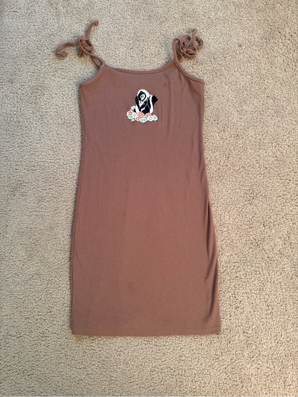 Disney Ribbed Tank Dress in Mauve Brown with Floral Patch
